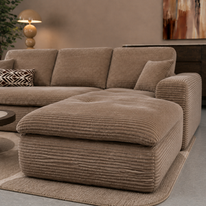 Lazy Hoekbank Velvet Ribstof Taupe Rechts
