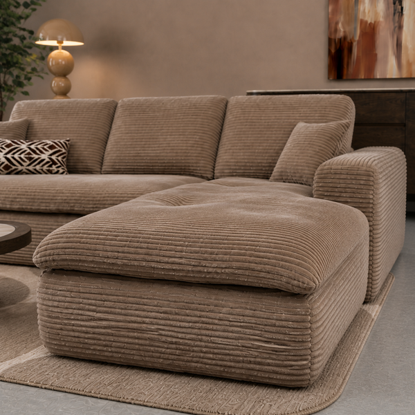 Lazy Hoekbank Velvet Ribstof Taupe Rechts