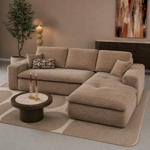 Lazy Hoekbank Velvet Ribstof Taupe Rechts