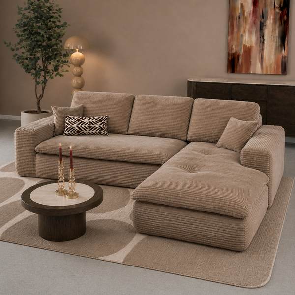 Lazy Hoekbank Velvet Ribstof Taupe Rechts