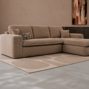 Lazy Hoekbank Velvet Ribstof Taupe Rechts