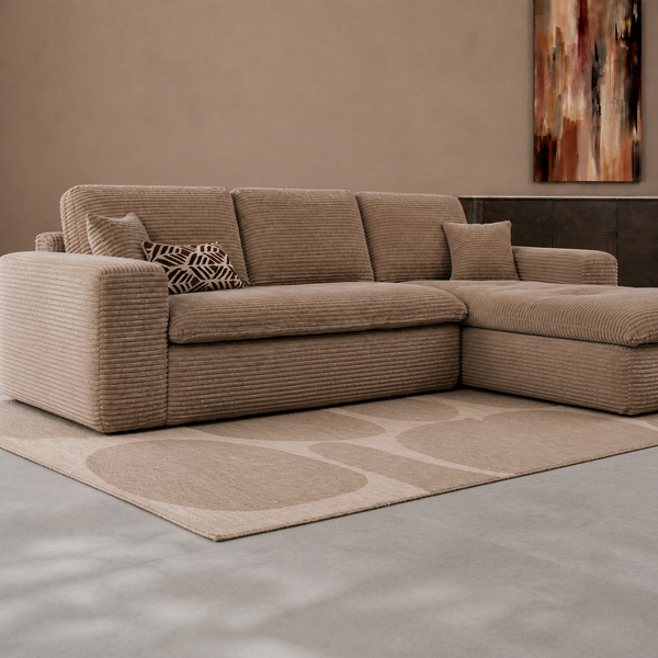 Lazy Hoekbank Velvet Ribstof Taupe Rechts