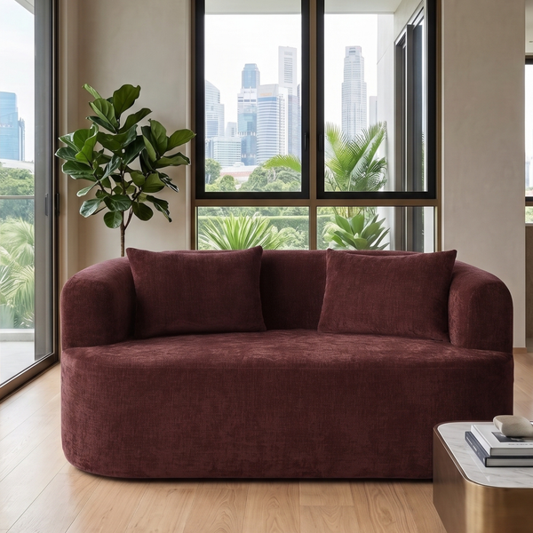 2 Seater Sofa Adele Chenille Burgundy Red