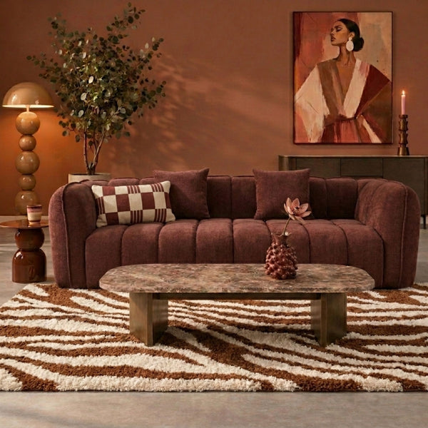 Canapé 3 Places Wave Chenille Rouge Bordeaux