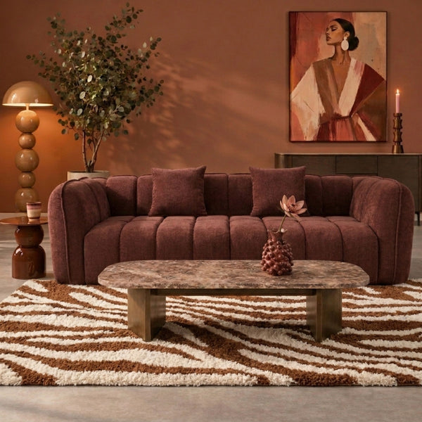 Canapé 3 Places Wave Chenille Rouge Bordeaux