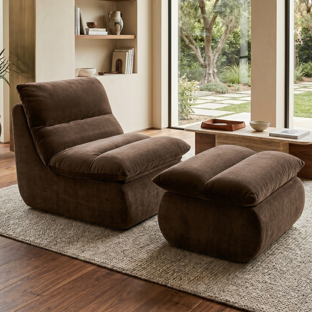 Fauteuil Marley avec Repose-pieds Chenille Marron