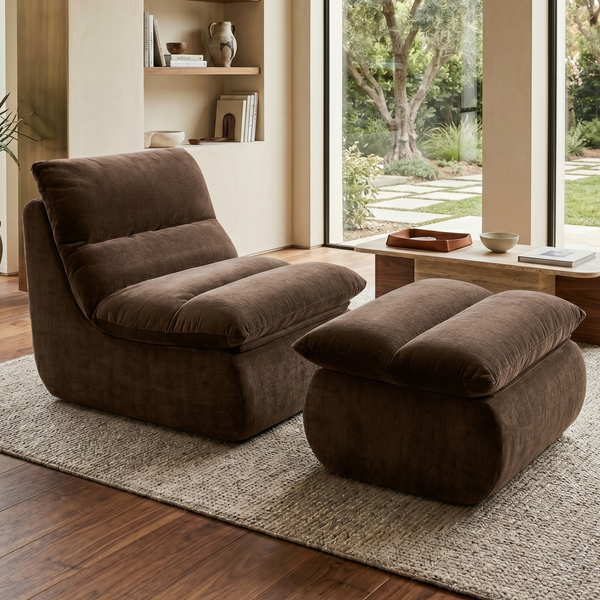 Armchair Marley With Hocker Chenille Brown