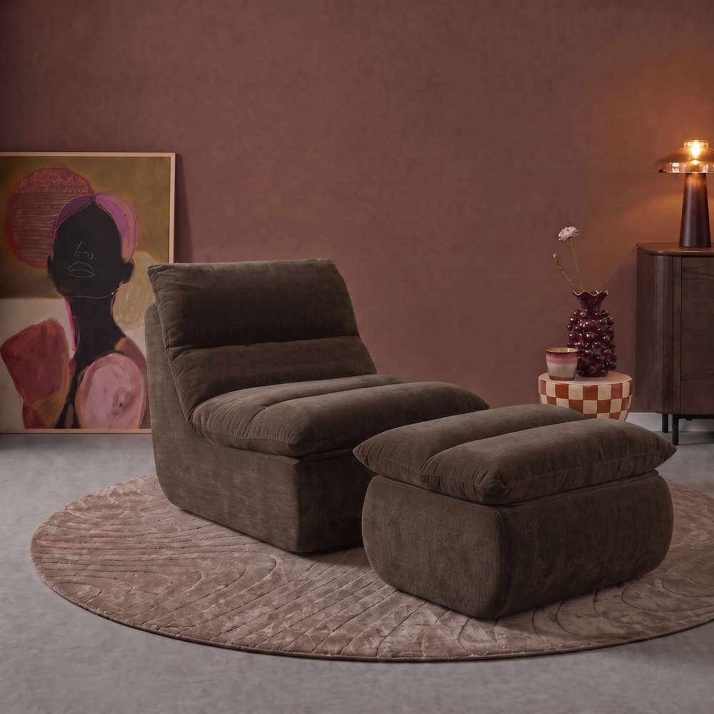Fauteuil Marley met Hocker Chenille Bruin