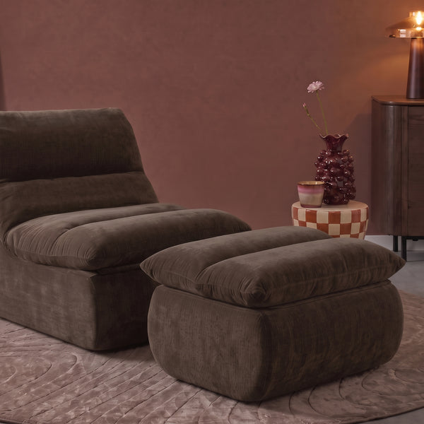 Fauteuil Marley met Hocker Chenille Bruin