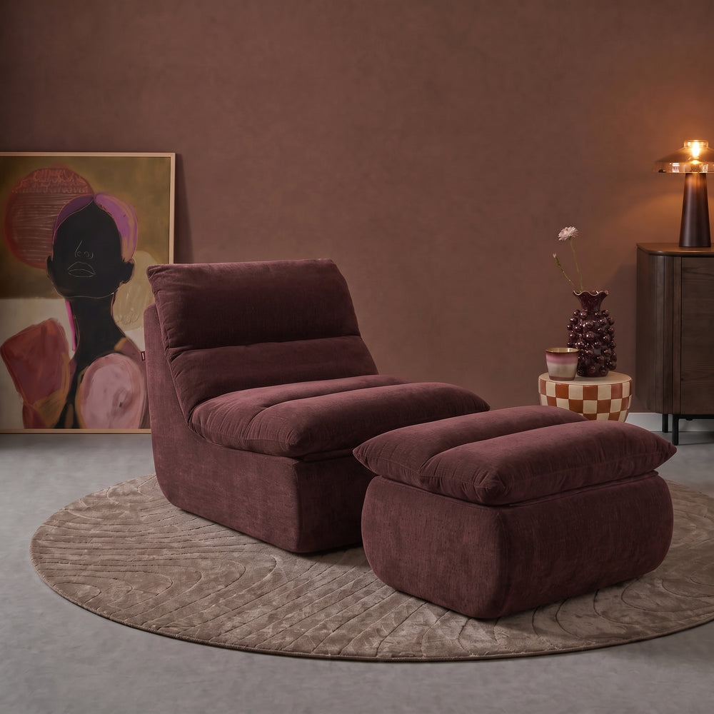 Fauteuil Marley met Hocker Chenille Bordeauxrood