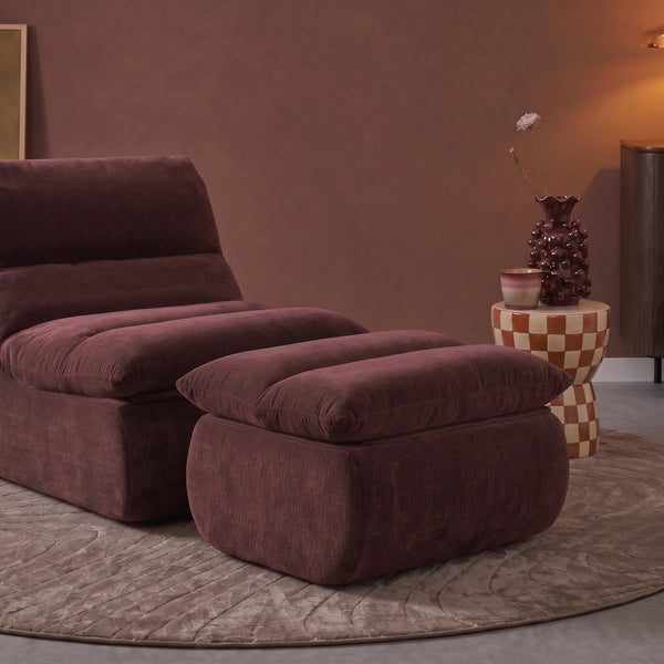 Fauteuil Marley met Hocker Chenille Bordeauxrood