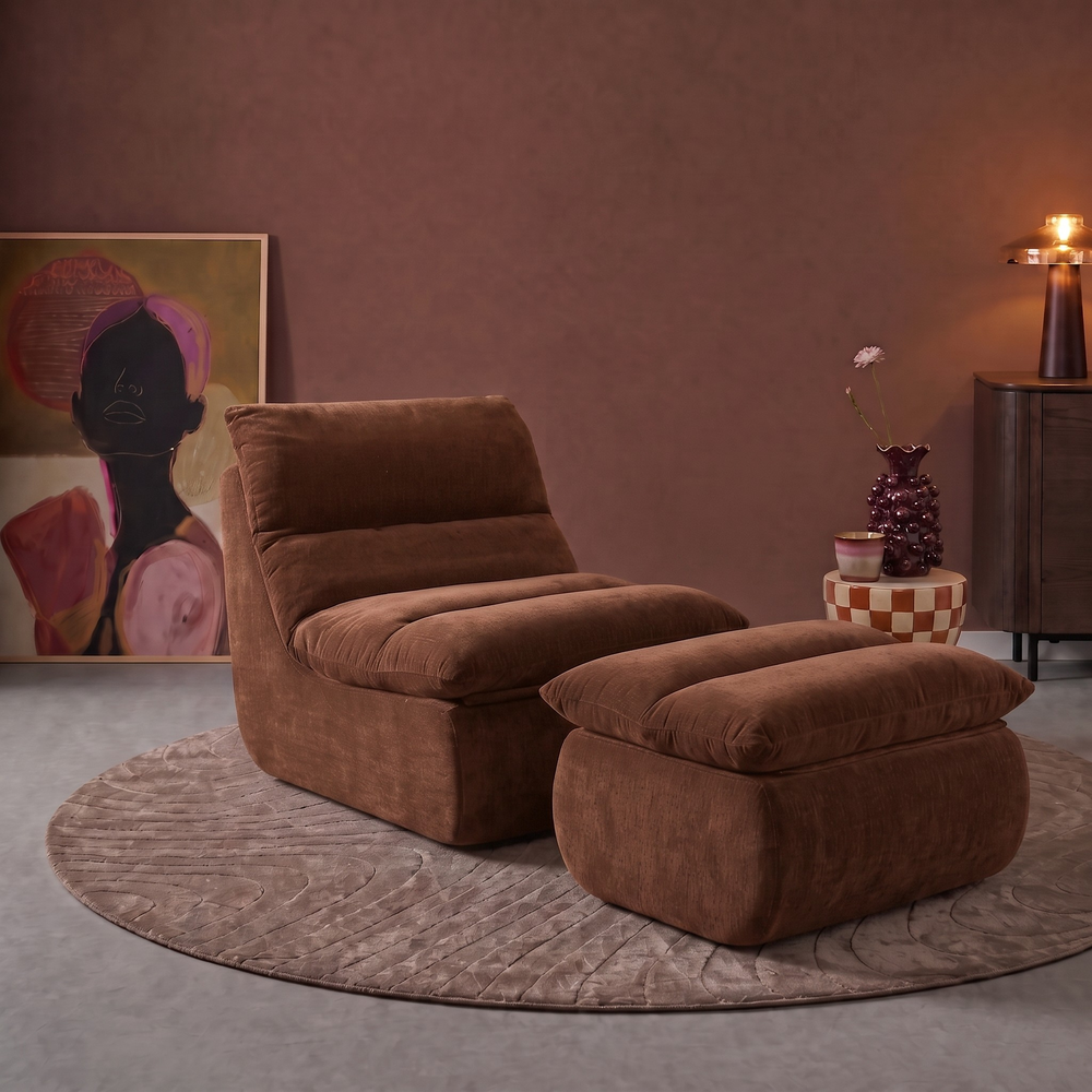Fauteuil Marley met Hocker Chenille Koper