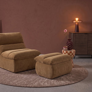 Fauteuil Marley met Hocker Chenille Okergeel