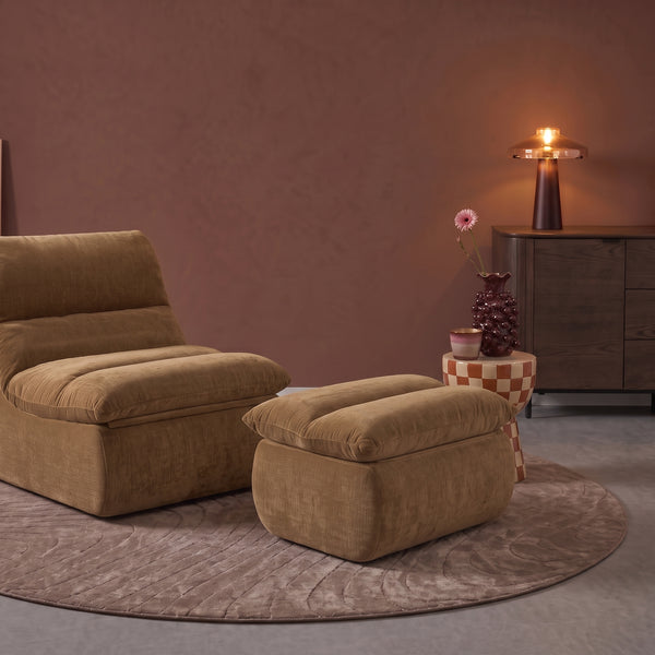 Fauteuil Marley met Hocker Chenille Okergeel