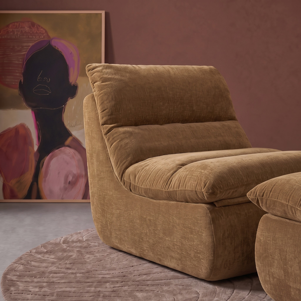 Fauteuil Marley met Hocker Chenille Okergeel