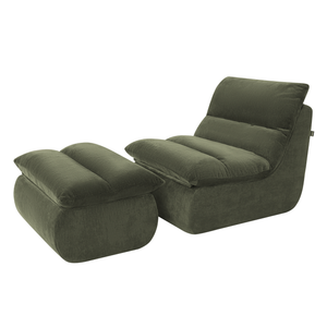 Armchair Marley With Hocker Chenille Sage Green