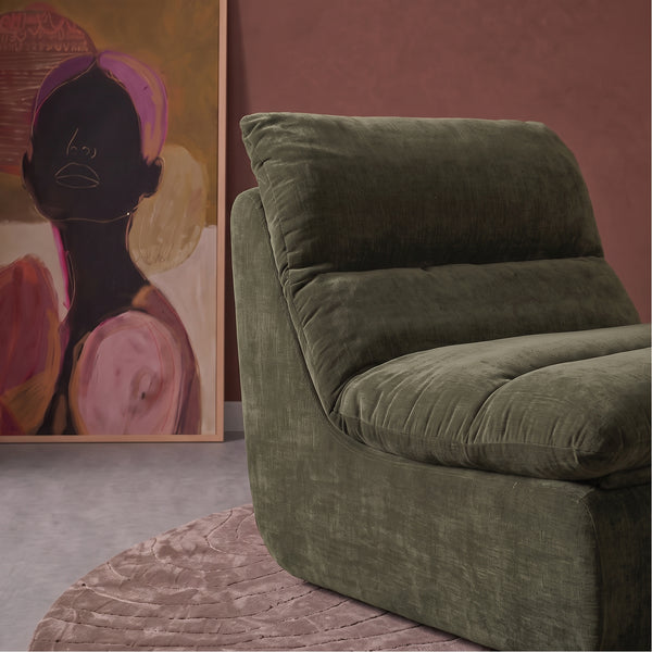 Fauteuil Marley met Hocker Chenille Saliegroen