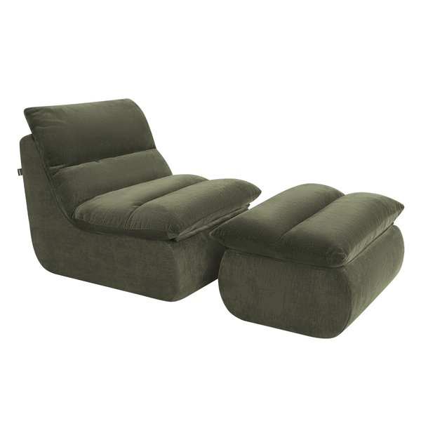 Armchair Marley With Hocker Chenille Sage Green