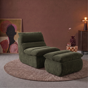 Fauteuil Marley met Hocker Chenille Saliegroen