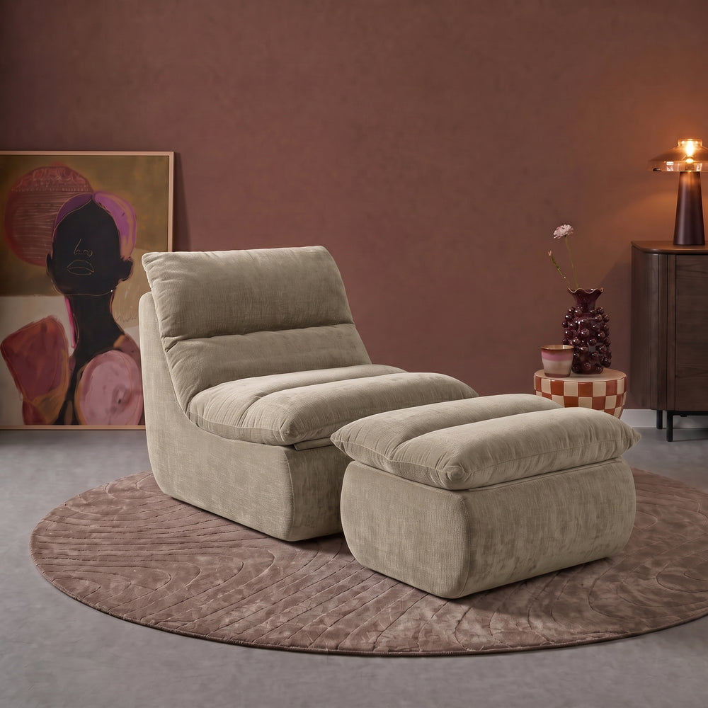 Fauteuil Marley met Hocker Chenille Taupe