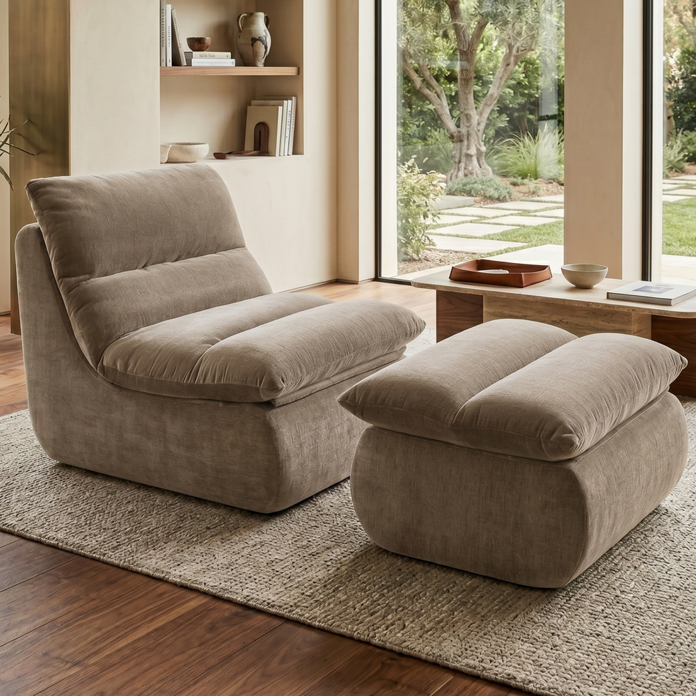 Fauteuil Marley avec Repose-pieds Chenille Taupe