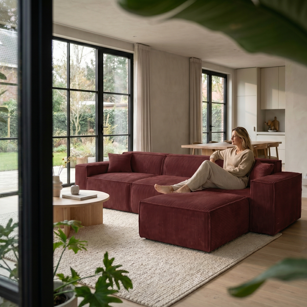 Beat Corner Sofa Corduroy Copper Burgundy