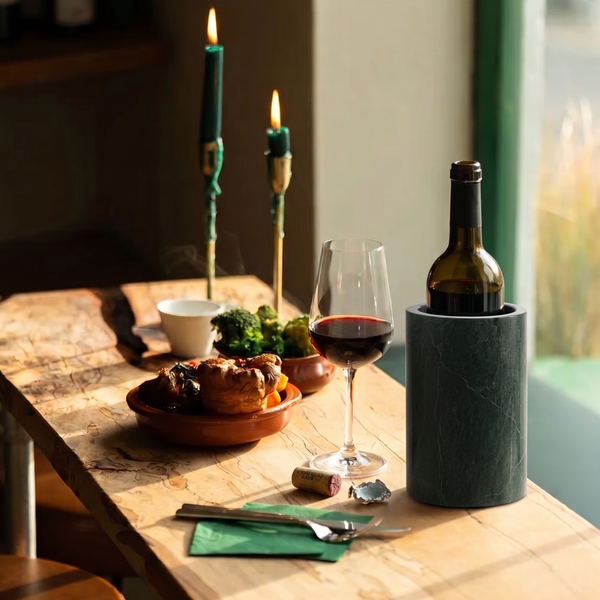 Marmor Geschenkset: Weinkühler + Obstschale Grün
