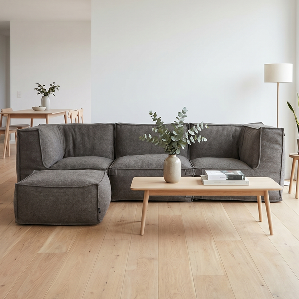 Modulares Indoor Lounge Sofa 3-Sitzer + Hocker Kiki Bouclé Braun