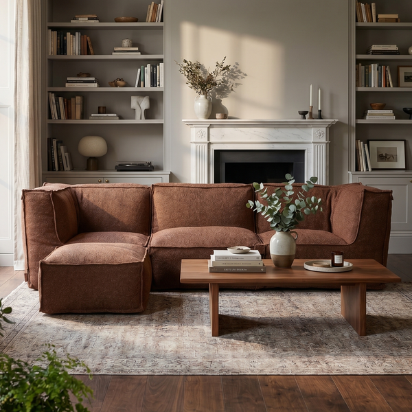Modulares Indoor Lounge Sofa 3-Sitzer + Hocker Kiki Bouclé Kupfer
