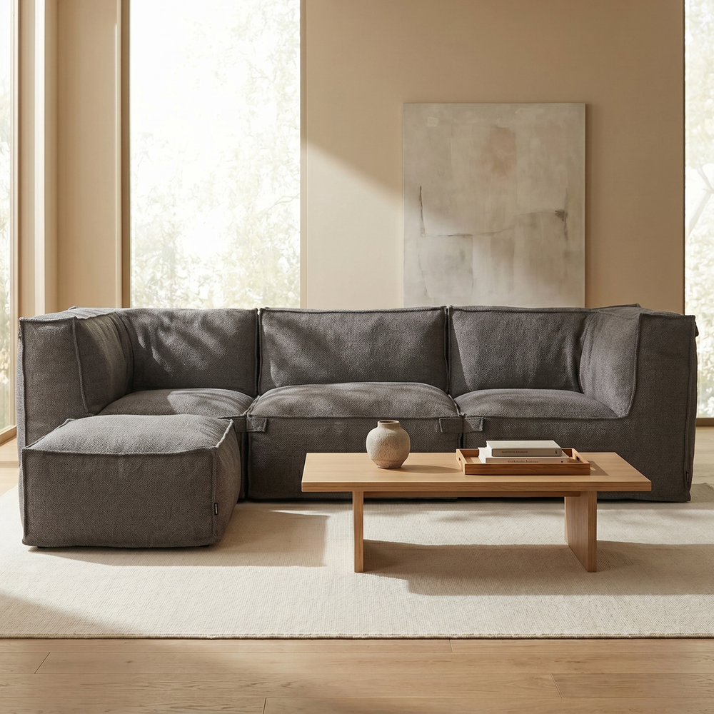 Modulares Indoor Lounge Sofa 3-Sitzer + Hocker Kiki Bouclé Braun