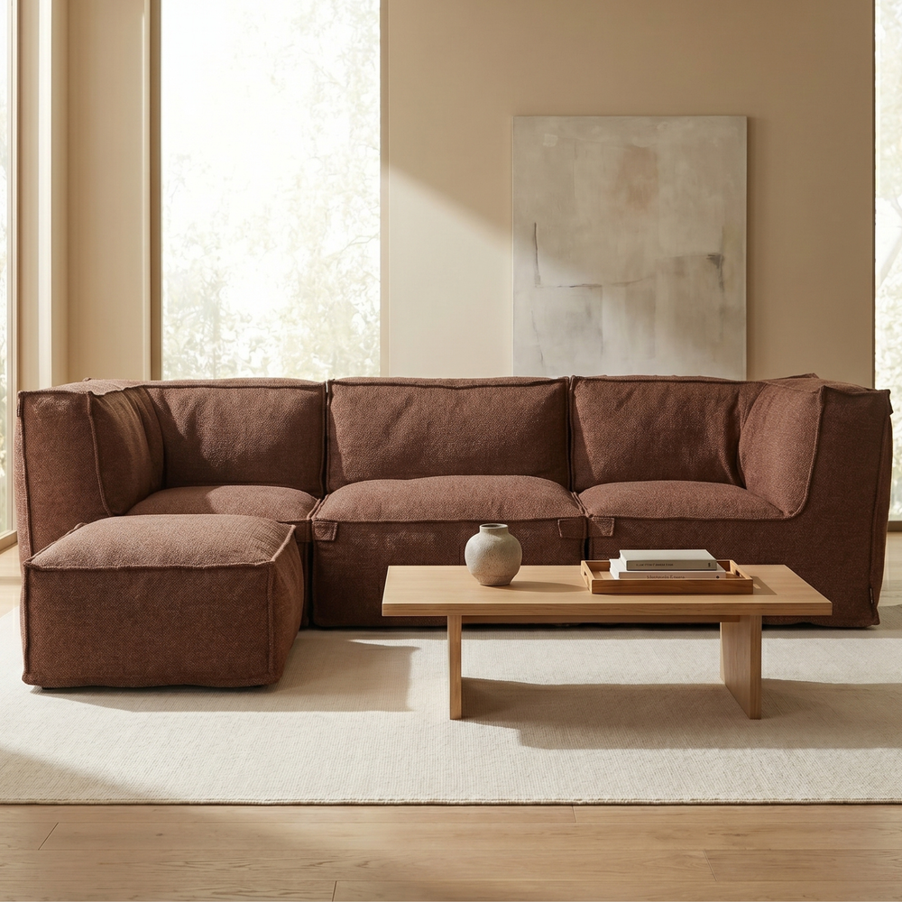 Modulares Indoor Lounge Sofa 3-Sitzer + Hocker Kiki Bouclé Kupfer