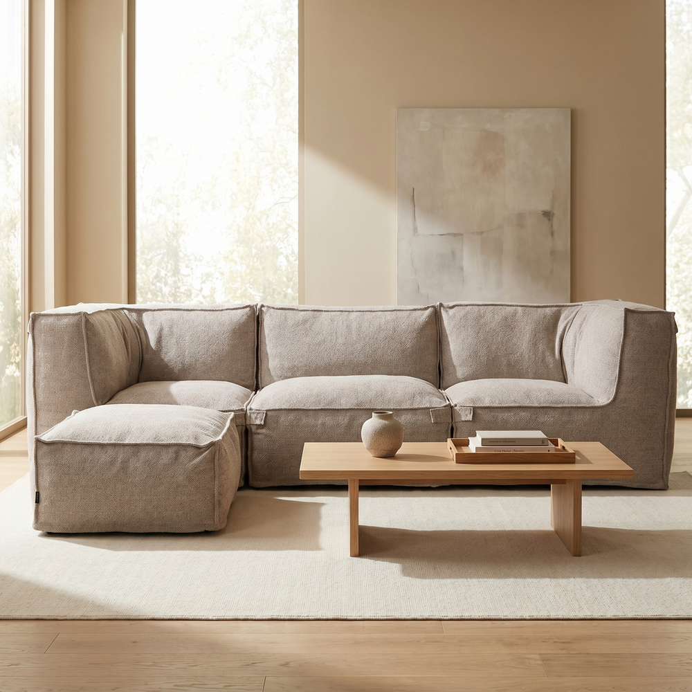Modulares Indoor Lounge Sofa 3-Sitzer + Hocker Kiki Bouclé Taupe