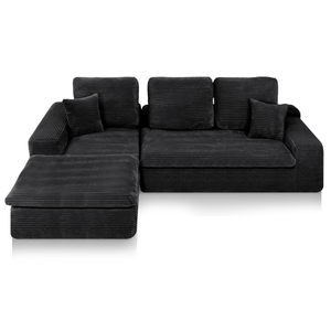 Lazy Corner Sofa Velvet Corduroy Black Left