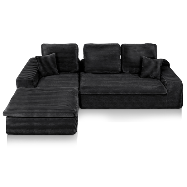 Lazy Corner Sofa Velvet Corduroy Black Left