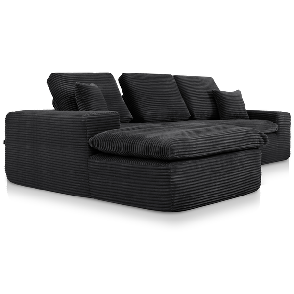 Lazy Corner Sofa Velvet Corduroy Black Left