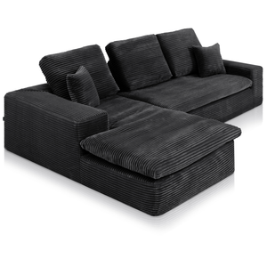 Lazy Corner Sofa Velvet Corduroy Black Left