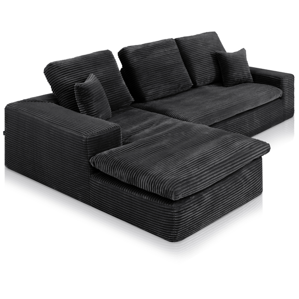 Lazy Corner Sofa Velvet Corduroy Black Left