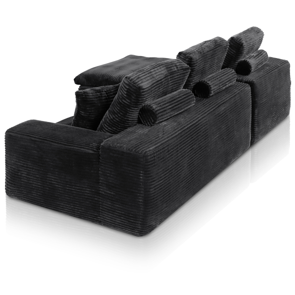 Lazy Corner Sofa Velvet Corduroy Black Left