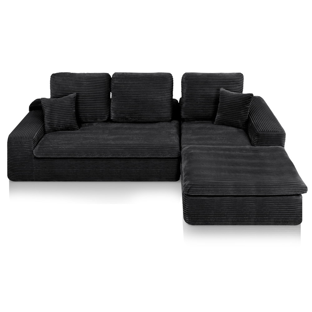Lazy Corner Sofa Velvet Corduroy Black Right
