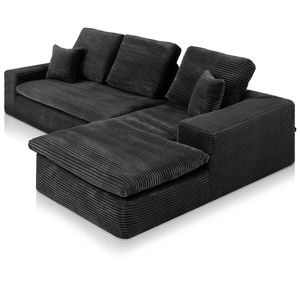 Lazy Corner Sofa Velvet Corduroy Black Right