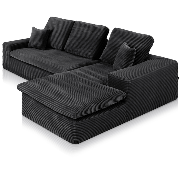 Lazy Corner Sofa Velvet Corduroy Black Right