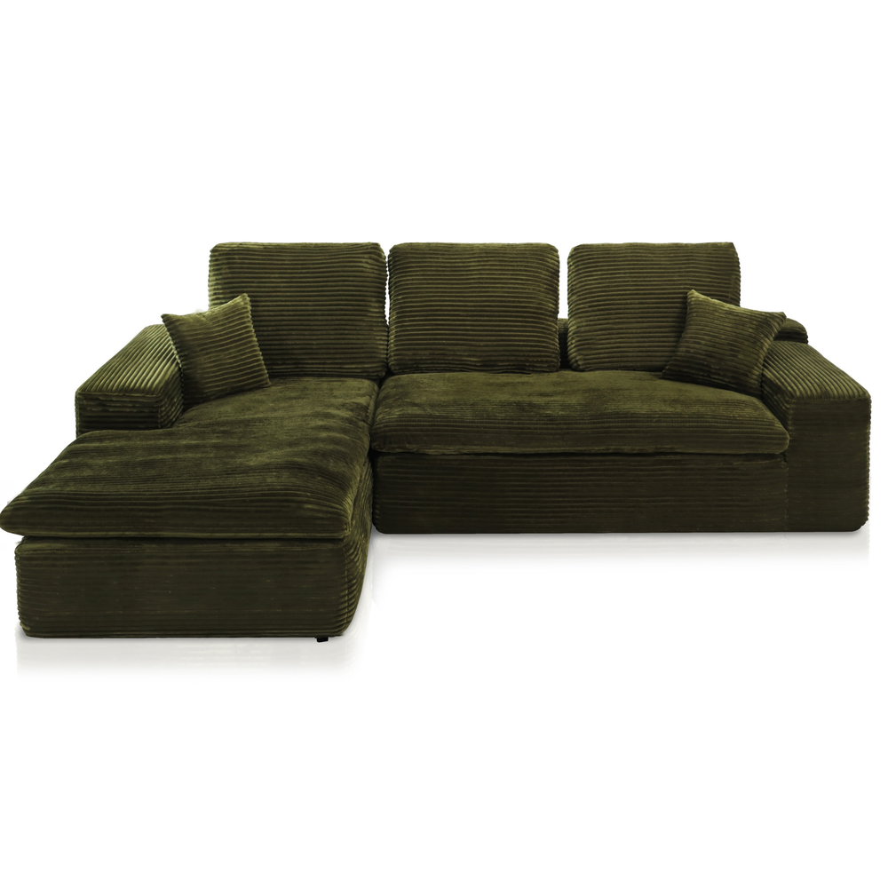 Lazy Corner Sofa Velvet Corduroy Green Left