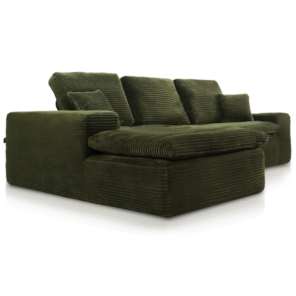 Lazy Hoekbank Velvet Ribstof Groen Links