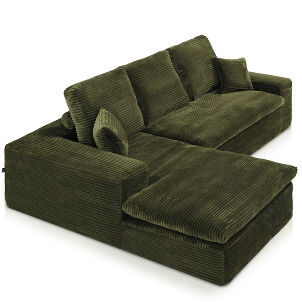 Lazy Hoekbank Velvet Ribstof Groen Links