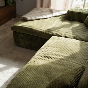 Lazy Corner Sofa Velvet Corduroy Green Left