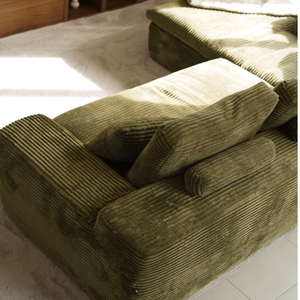 Lazy Corner Sofa Velvet Corduroy Green Left