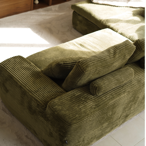 Lazy Corner Sofa Velvet Corduroy Green Left