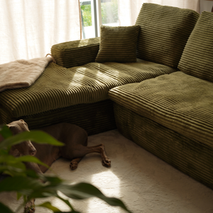 Lazy Corner Sofa Velvet Corduroy Green Left
