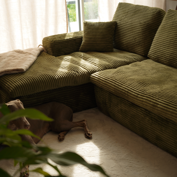 Lazy Corner Sofa Velvet Corduroy Green Left