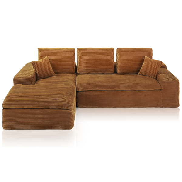 Lazy Hoekbank Velvet Ribstof Okergeel Links